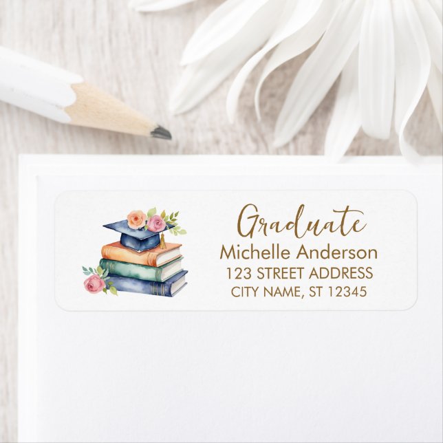 Trendy Gold Graduation Return Address Label (Insitu)