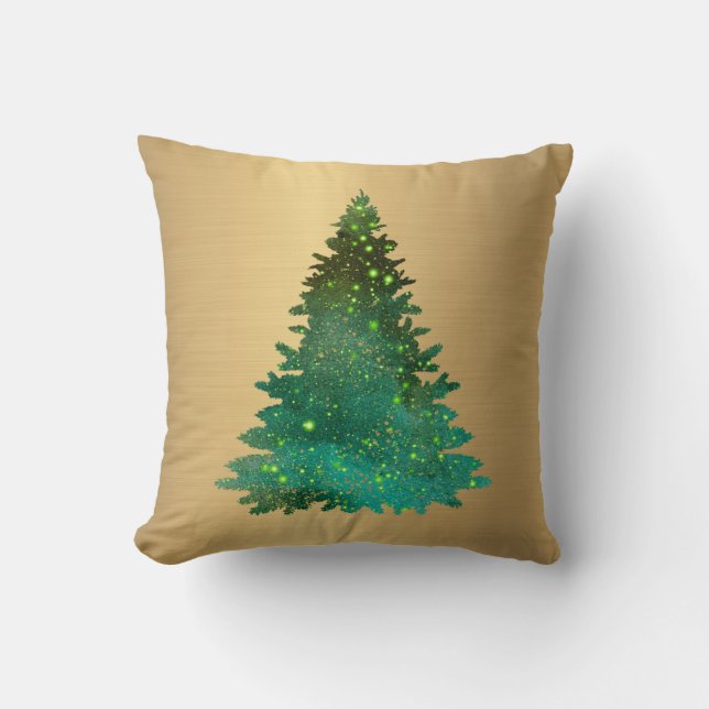 Trendy Gold Green Glitter Tree Christmas Cushion (Front)