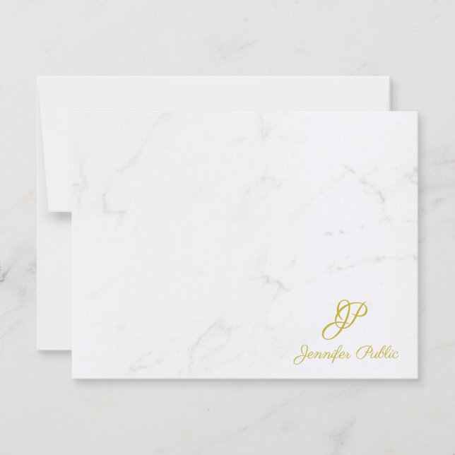 Trendy Gold Handwritten Script Text Marble Elegant Card (Front)