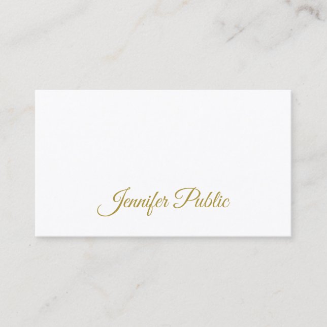 Trendy Gold Handwritten Text Elegant Clean Plain Business Card (Front)