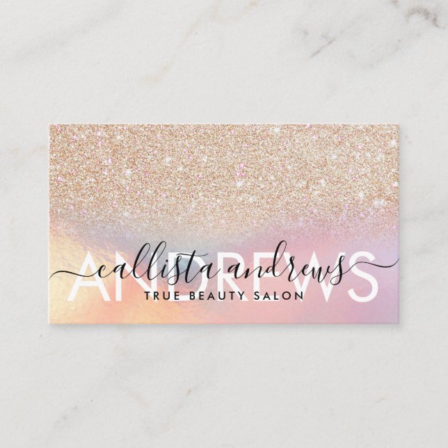 Trendy Gold Holographic Ombre Makeup Hair Salon Business Card (Front)