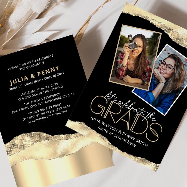 Trendy Gold Joint Graduation Party Photo Invitation (Creator Uploaded)