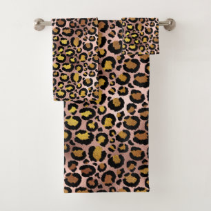 Trendy Gold Leopard Jaguar Rose Gold Spots Bath Towel Set