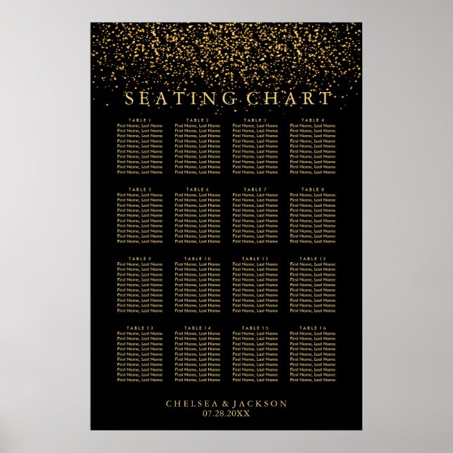 Trendy Gold Light on Black - Seating Chart (Front)