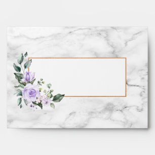 Trendy Gold Lilac Floral Marble Spring Wedding Envelope