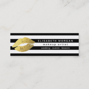 Trendy Gold Lips Black White Stripes Makeup Artist Mini Business Card