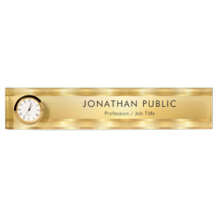 Trendy Gold Look Elegant Modern Template Clock Nameplate