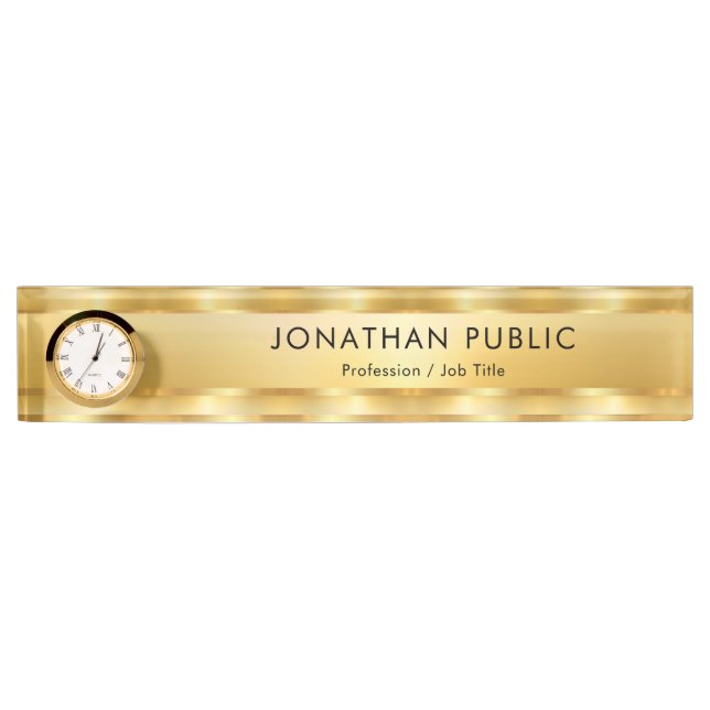 Trendy Gold Look Elegant Modern Template Clock Nameplate (Front)