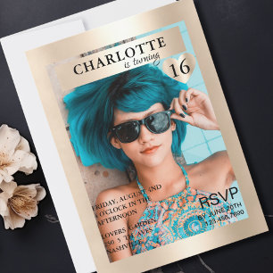 Trendy Gold Magazine Cover-Photo Inspired Invitation