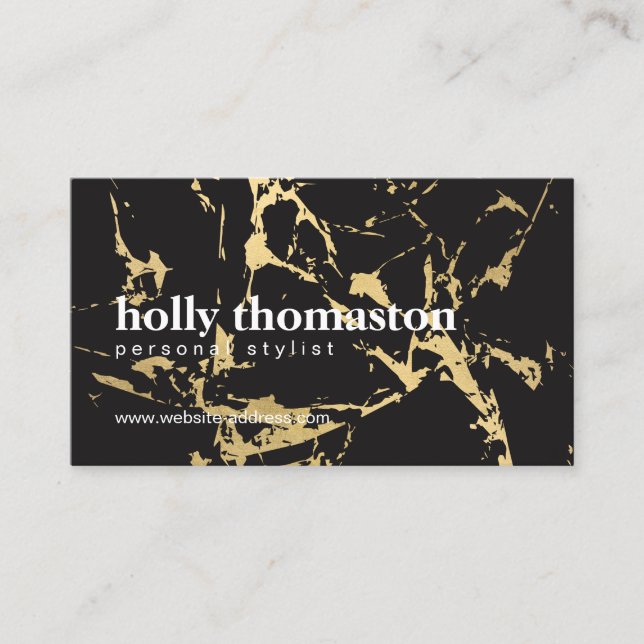 Trendy Gold Marble Pattern on Black Business Card (Front)