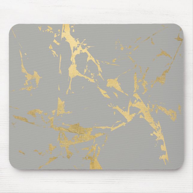 Trendy Gold Marble Pattern on Grey Mouse Pad (Front)