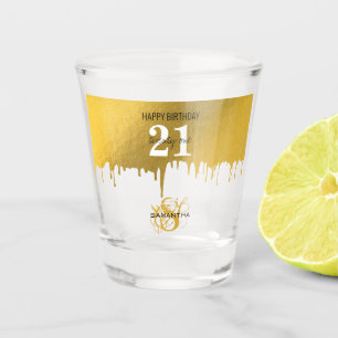 Trendy Gold Metallic Drips 21st Birthday Shot Glass