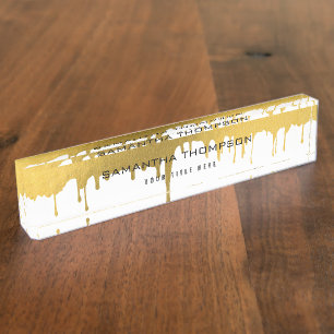 Trendy Gold Metallic Drips Script Custom Nameplate