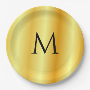 Trendy Gold Modern Elegant Monogrammed Template Paper Plate