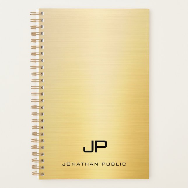 Trendy Gold Modern Monogram Name Text Template Planner (Front)