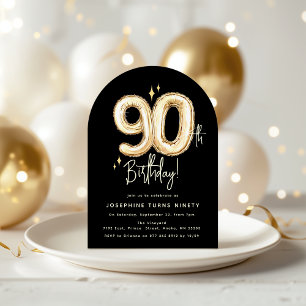 Trendy Gold Ninety Balloon 90th Birthday Party Invitation