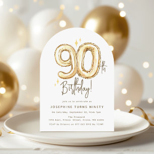 Trendy Gold Ninety Balloon 90th Birthday Party Invitation