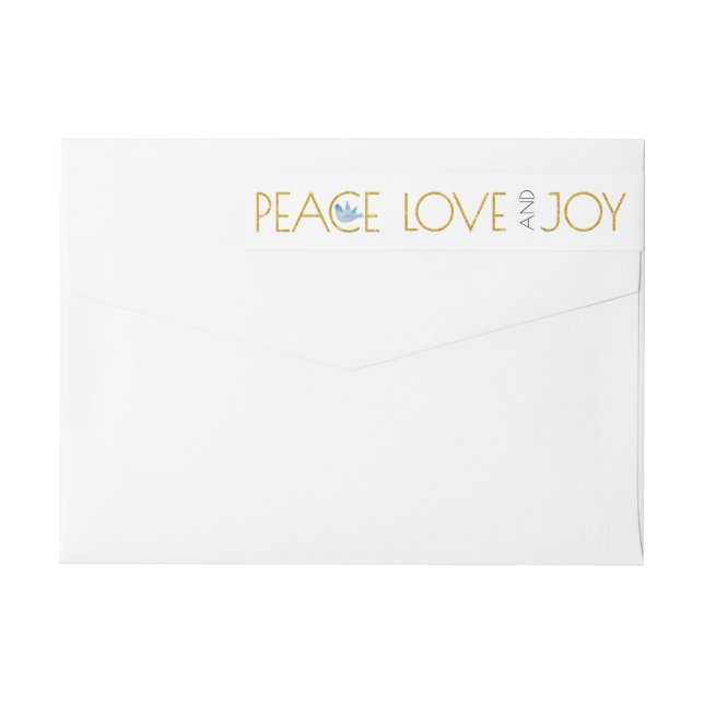 Trendy gold Peace, Love, Joy and dove Christmas Wrap Around Label (Back)