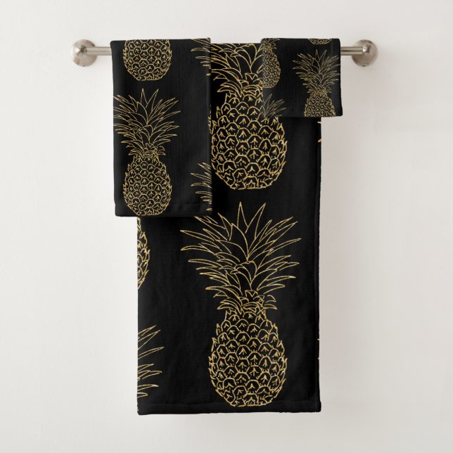 Trendy Gold Pineapple Pattern Bath Towel Set (Insitu)