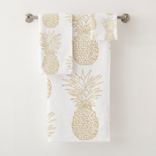 Trendy Gold Pineapple Pattern Bath Towel Set