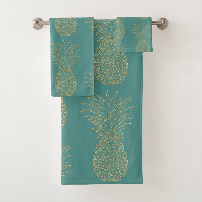 Trendy Gold Pineapple Pattern Bath Towel Set (Insitu)