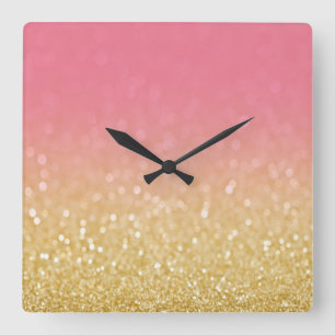 Trendy Gold Pink Ombre Glitter Wall Clock