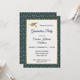Trendy Gold Raindrops Slate Grey Graduation  Invitation
