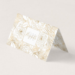 Trendy Gold Roses & Marigold Flowers White Design Business Card