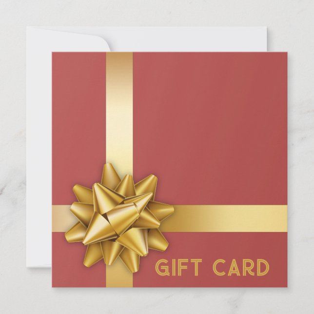 Trendy Gold Satin Ribbon Gift Bow Red Gift Card (Front)