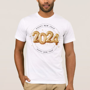 Trendy Gold  Script Happy New Year 2024 man  T-Shirt