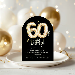 Trendy Gold Sixty Balloon 60th Birthday Party Invitation