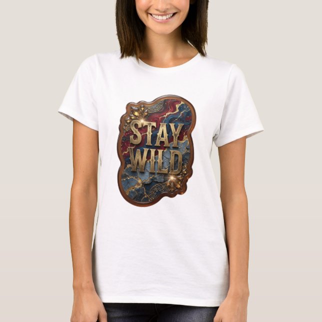 Trendy Gold STAY WILD Statement Tee (Front)