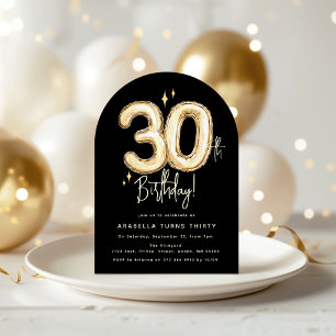 Trendy Gold Thirty Balloons 30th Birthday Party In Invitation