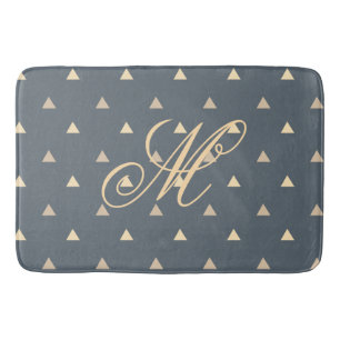 Trendy Gold Triangles Confetti on Grey Monogram Bath Mat