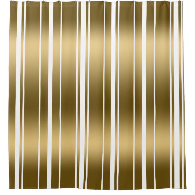 Trendy Gold Vertical Random Stripes Shower Curtain (Front)