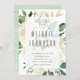 Trendy Gold Watercolor Peonies Bridal Shower Invitation