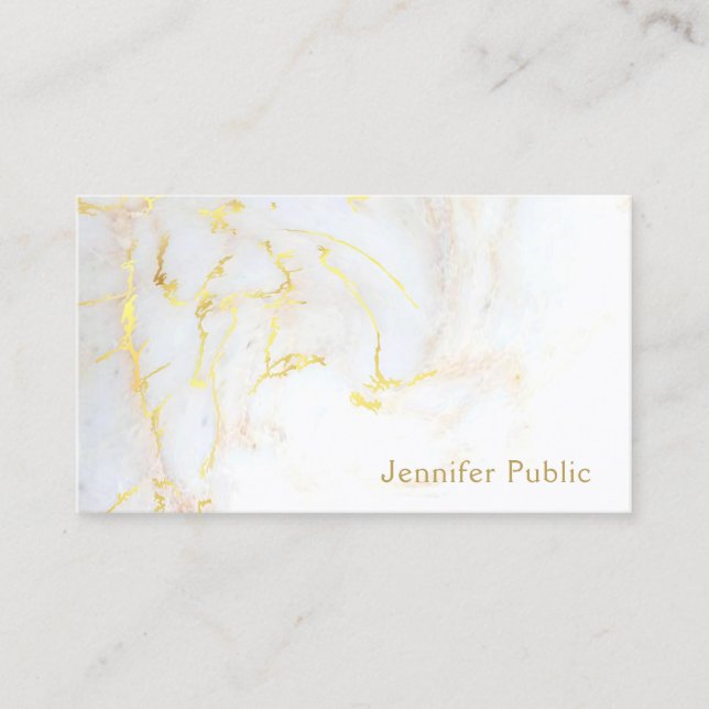 Trendy Gold White Marble Elegant Modern Template Business Card (Front)