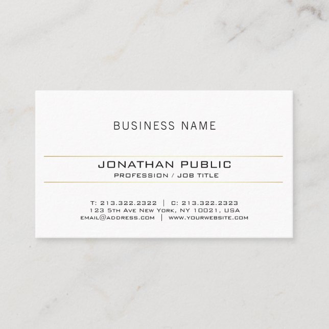 Trendy Gold White Minimalist Elegant Simple Plain Business Card (Front)