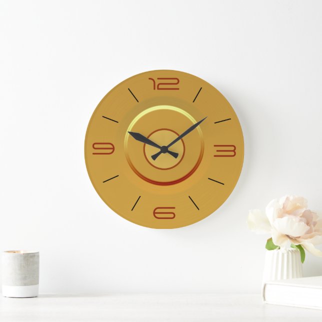 Trendy  Gold with Touch of Red Orange> Simplistic Large Clock (Home)