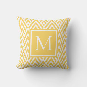 Trendy Gold Yellow Monogram Arrow Diamond Pattern Cushion