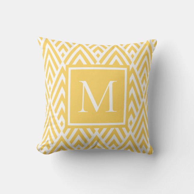 Trendy Gold Yellow Monogram Arrow Diamond Pattern Cushion (Front)