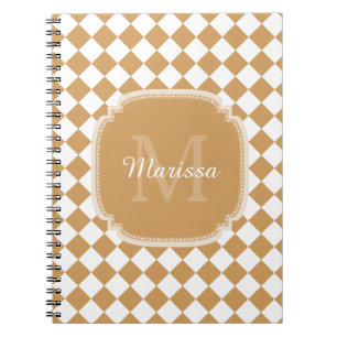 Trendy Golden Yellow Checked Monogrammed Name Notebook