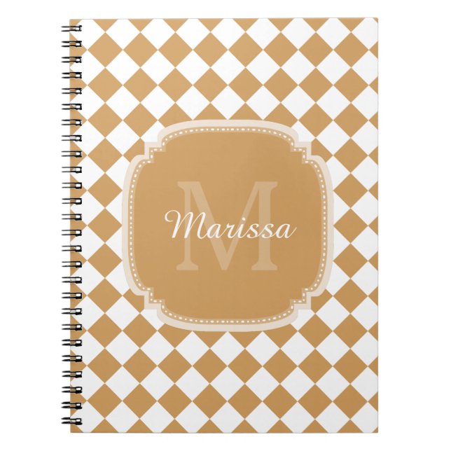 Trendy Golden Yellow Checked Monogrammed Name Notebook (Front)