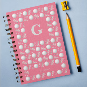 Trendy Golf Ball & Tee Monogram Bubblegum Pink Notebook
