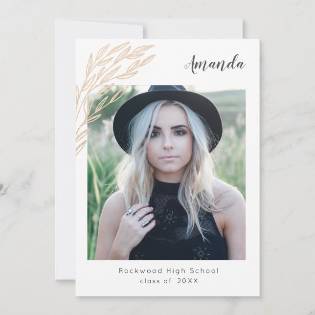 Trendy Grad Announcement/invite Faux Gold Branch Invitation (Front)