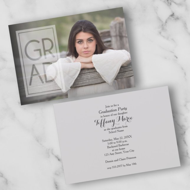 Trendy GRAD Overlay Photo Party Invitations (Creator Uploaded)