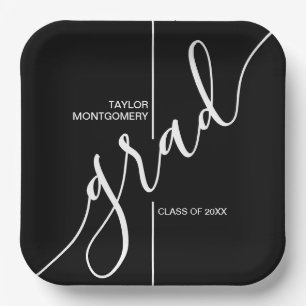 Trendy Grad Script Graduation Party Paper Plate