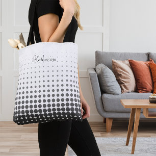 Trendy Gradient Polka Dots Custom Name Tote Bag