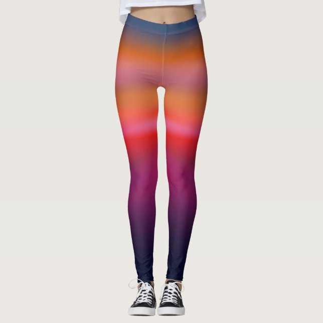 Trendy Gradient Tie Dye Purple Orange Blue Printed Leggings (Front)