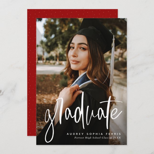 Trendy graduate vertical graduation announcement (Front/Back)